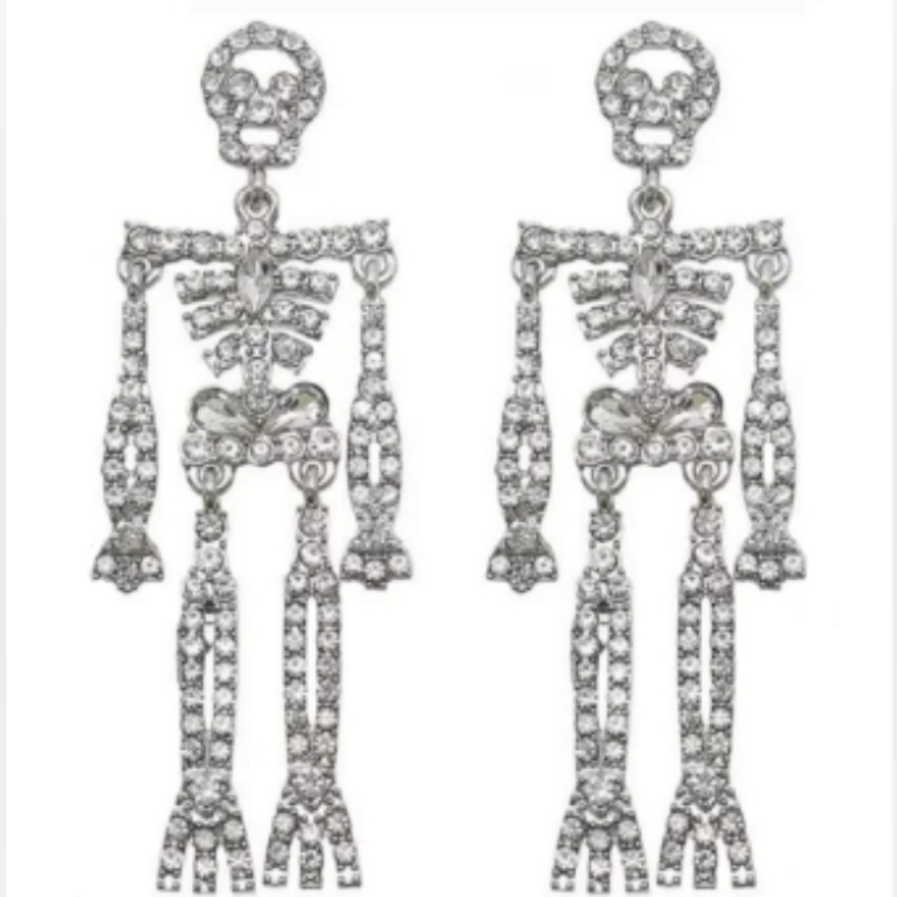 Skeleton Rhinestone Dangle Earrings New Big CZ Chandelier Rhinestones